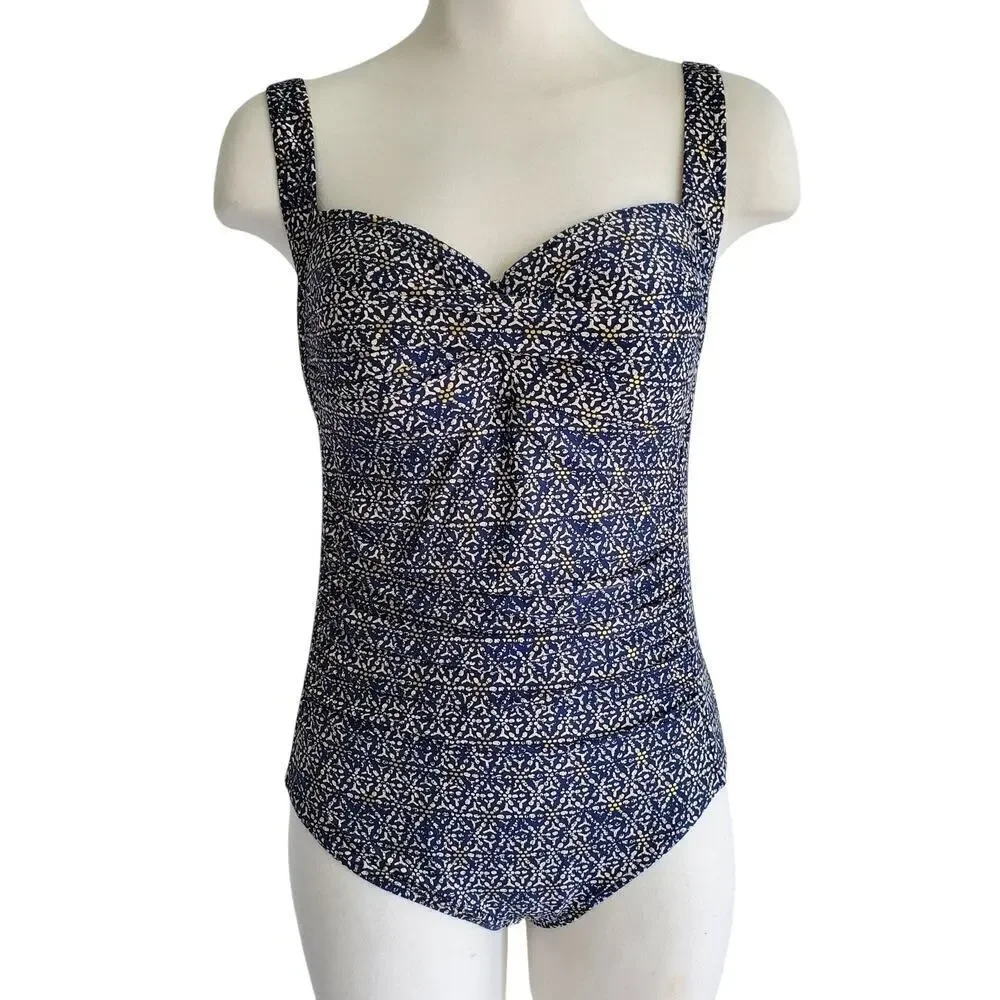 Bond-Eye Australia Nip Tuck Tummy Control Navy Gold Print Swimsuit 12 D/DD